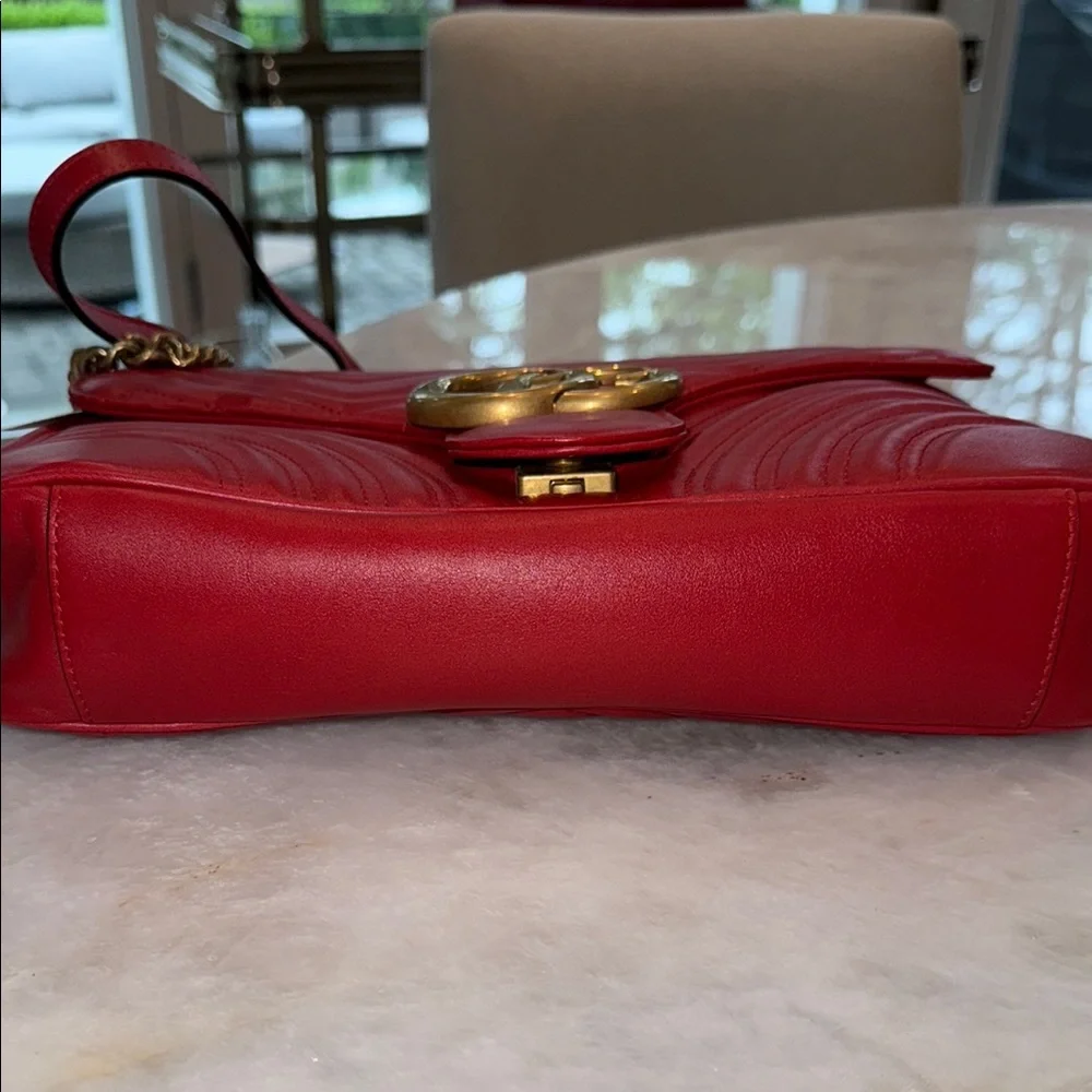 Gucci Red and Gold Chevron Quilted Shoulder Bag - Picture 8 of 12